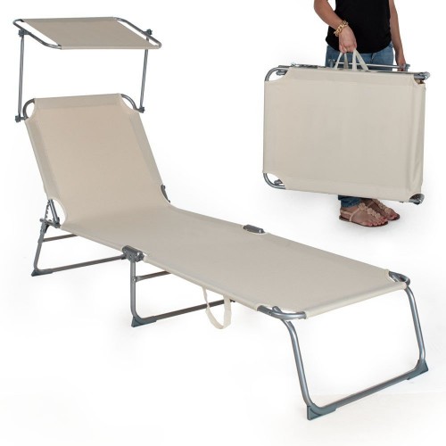 Sezlong parasolar 190 x 60 x 125 cm, Bej